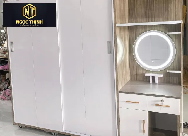 TỦ QUẦN ÁO KÈM BÀN MAKEUP CÓ ĐÈN LED SANG TRỌNG